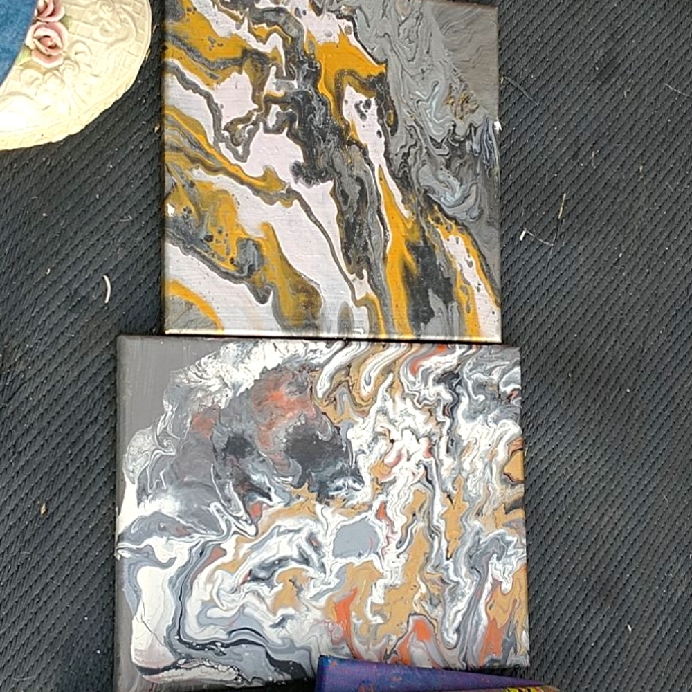 Handpainted gold n silver swirls artwork set of 2